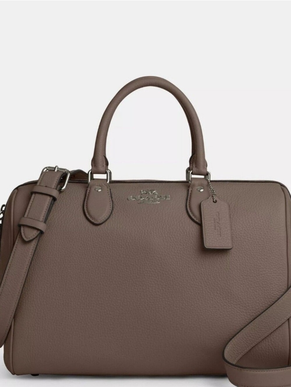 Rowan Large Satchel Bag In Dark Stone With Gunmetal Hardwear